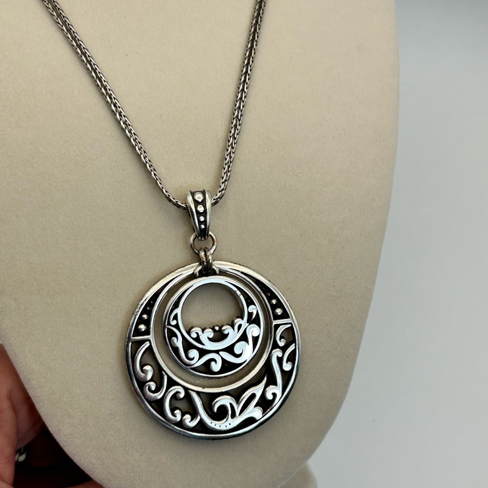 Brighton Mission Pierced Necklace 17" Double Strand Silver Plated Ornate Pendant